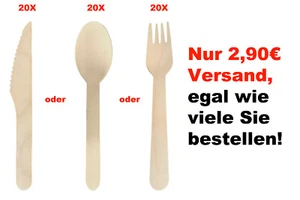 Einwegbesteck 20 Holzgabeln  Holzmesser  Holzlöffel 16cm Holzbesteck Streetfood - Bild 1 von 5