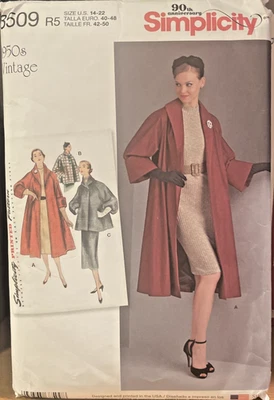 Patrón de Costura #8509 Abrigo o Chaqueta Estilo Vintage Variaciones Talla 14-22 SIN CORTAR Foto 1 de 3