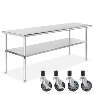 Mesa de preparación de alimentos de trabajo de cocina comercial de acero inoxidable con 4 ruedas de 30" x 60" Foto 1 de 4
