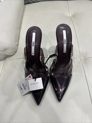 ZARA 1217-510 Animal Snake Clear  Vinyl High Heels Pointed Toe Slingbacks 39 - Image 1 of 4
