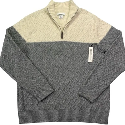 Suéter William Rast Para Hombres Bloque de Color Cuarto Cremallera L Algodón Lana Marfil Gris NUEVO Foto 1 de 4