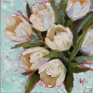 Impressionist Tulips Original Oil Painting on Canvas 10 X 10 Art Krista Eaton - Picture 1 of 8