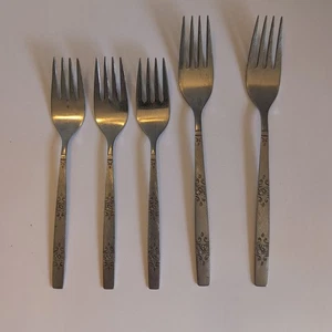 Vtg Lot of 5 Oneida Profile Orlando Dinner & Salad Forks Stainless Flatware - Picture 1 of 8