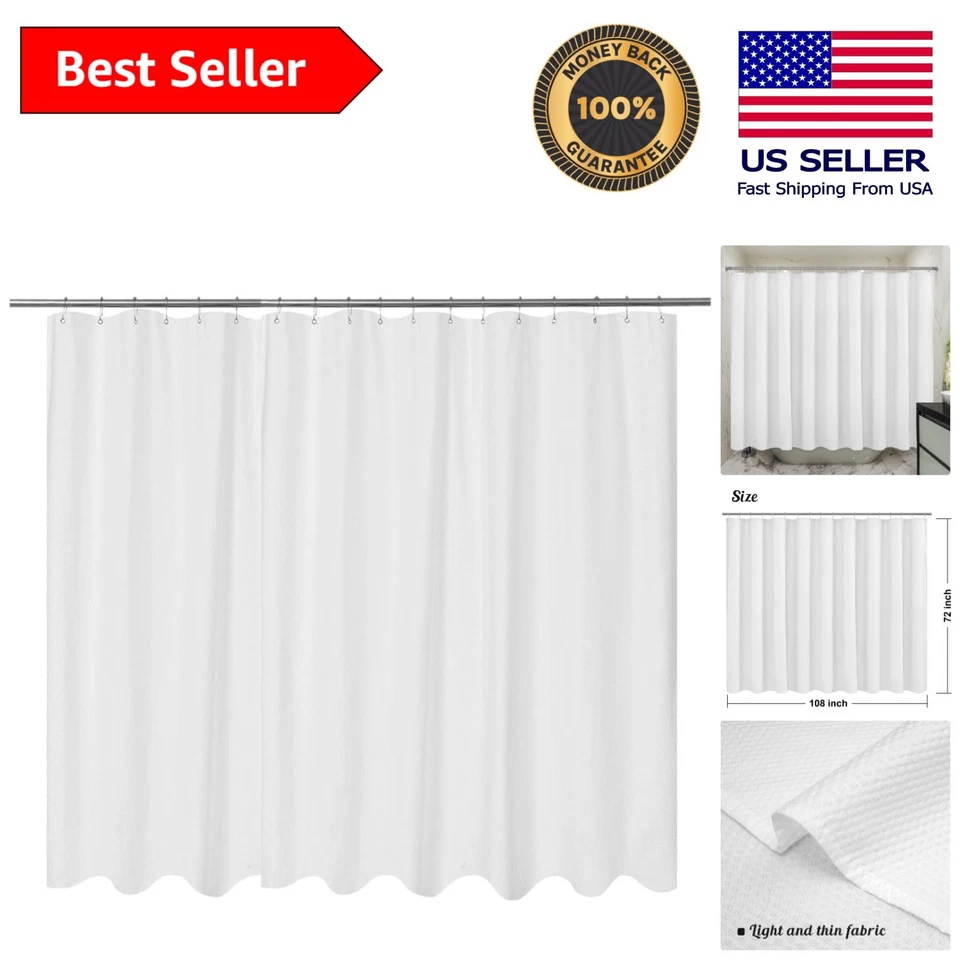 Embossed Microfiber Fabric Extra Wide Shower 108 X 72 Inches Washable White