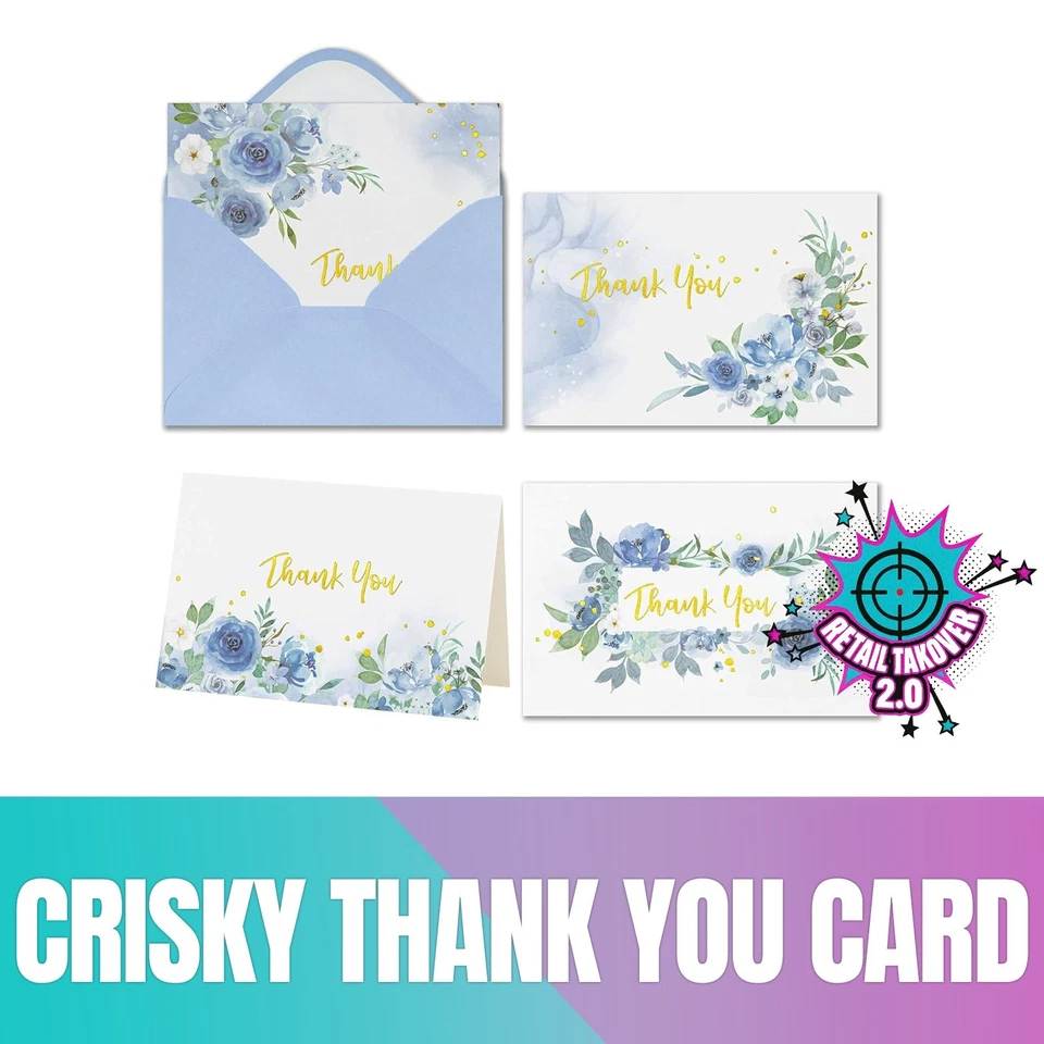 Tarjetas de agradecimiento Crisky 4 surtido, acuarela imprimible 50 piezas Foto 1 de 4