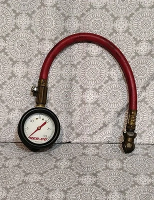 Manómetro de presión de neumáticos de carreras REB-CO DE COLECCIÓN 0-30 PSI baja presión esfera de 2" manguera roja Foto 1 de 3
