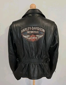 Harley Davidson Women’s XL Black Leather Jacket Full Zip Pockets Embroidered - Picture 1 of 24