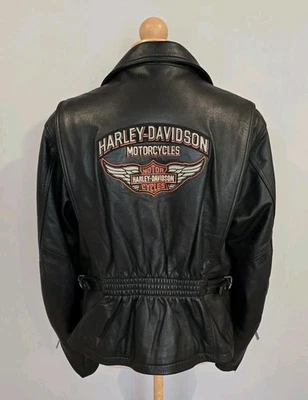 Harley Davidson Women’s XL Black Leather Jacket Full Zip Pockets Embroidered - Image 1 of 4