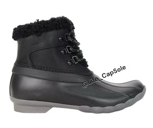 Size 6 Sperry Women's Saltwater Alpine Black Leather Duck Boots Water STS86690 - Picture 1 of 5