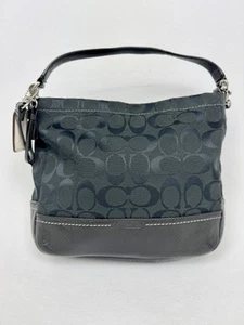 Vintage Coach Schultertasche schwarz Signatur Jacquard & Leder EUC P1 - Bild 1 von 9
