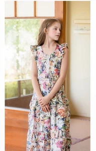 Girls Dress Floral Sz 7 long maxi frilled white lined - Picture 1 of 11