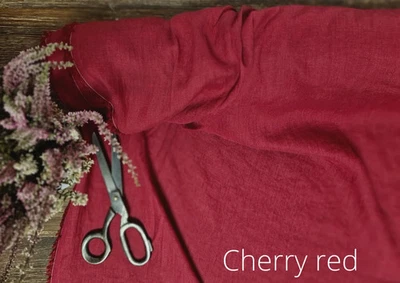 Premium Cherry Red Linen Fabric by the Yard – Perfect for Sewing & Crafting - Image 1 of 4