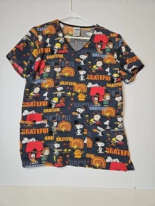 Peanuts Scrub Top Size Medium Tooniforms Thanksgiving V Neck Snoopy And Friends - Picture 1 of 9