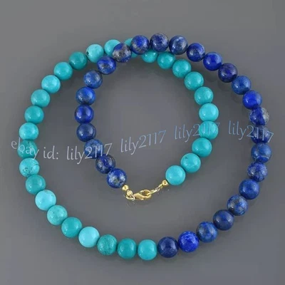 Colares de contas redondas de pedra preciosa azul natural lápis-lazúli verde turquesa 14-48"" - Imagem 1 de 4