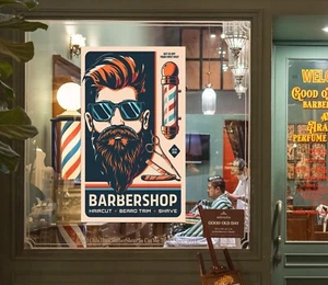 3D Man Hair Cut G452 Barber Shop Window Stickers Vinyl Wall Mural Decals Honey - Picture 1 of 9