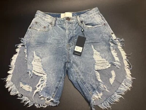 One Teaspoon NWT Misty Cymatic Frankies Shorts Women's 23 Blue Denim Long Length - Picture 1 of 7