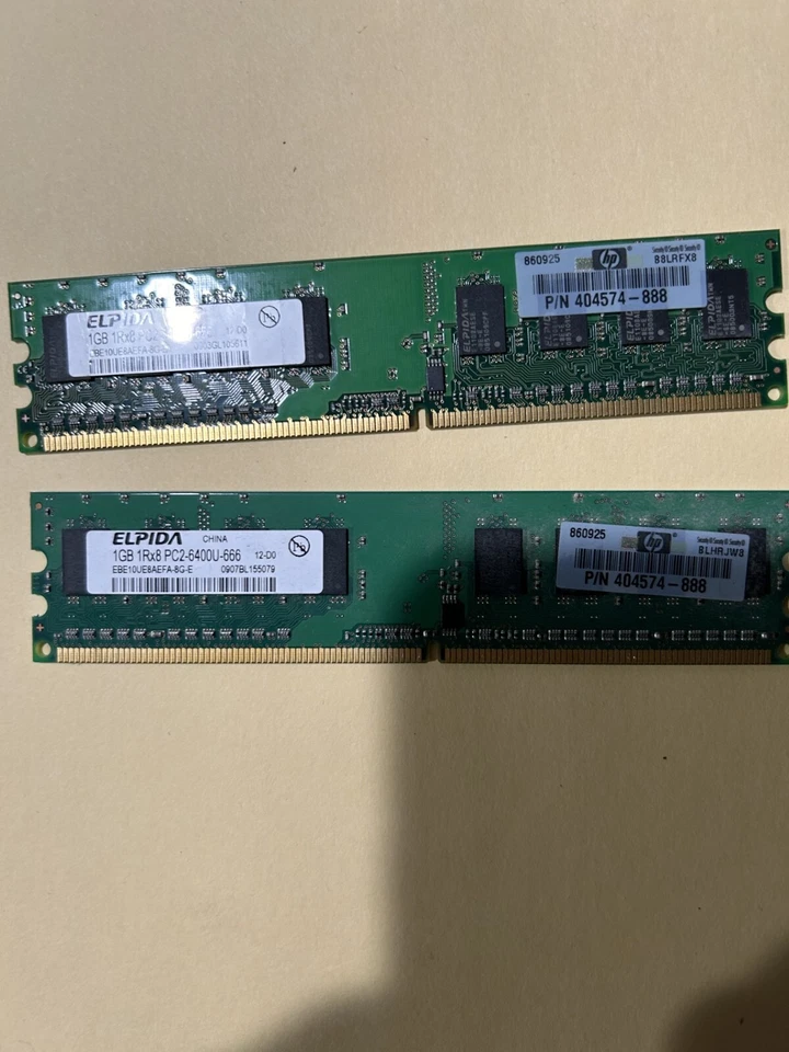 2 Dimm SDRam  1GB 1Rx8 PC2-6400U-666  (total 2 gb tested) memory - Image 1 of 1