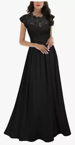 Miosol Black XXL Floral Lace High Neck Ruffle Dress Maxi Formal Short Sleeve - Picture 1 of 13