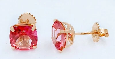 GENUINE 8.28 Cts PINK SAPPHIRE STUD EARRINGS 14K SOLID ROSE GOLD -Free Appraisal - Image 1 of 4