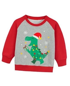 Toddler Boy Ugly Xmas Raglan Long Sleeve Santa Elk Sweatshirt 6 Years Dinosaur - Picture 1 of 8
