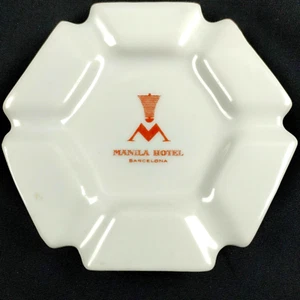 Manila Hotel Ashtray Barcelona Grife & Esconda Mark 6 caras cerámica blanca de colección - Imagen 1 de 4