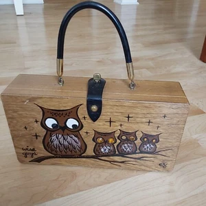 Enid Collins The Original Box Bag Wise Guys Owls Wooden Hand Decorated READ - Picture 1 of 15