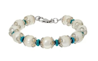 Pulsera QVC Honora Perla Cultivada 11,0 mm y Bronce Turquesa Foto 1 de 3