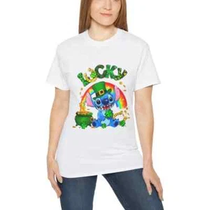 St. Patrick’s Day Stitch Shirt – “LUCKY” with Rainbow & Pot of Gold, Youth XS-XL - Picture 1 of 1