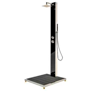 Glasdusche schwarz Bodenplatte Gartendusche Warmwasser Kaltwasser IDEAL KUBA - Bild 1 von 8