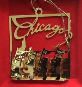 Marshall Fields 24 Kt Gold Finish Chicago Bears Skyline Cubs Christmas Ornament - Picture 1 of 9