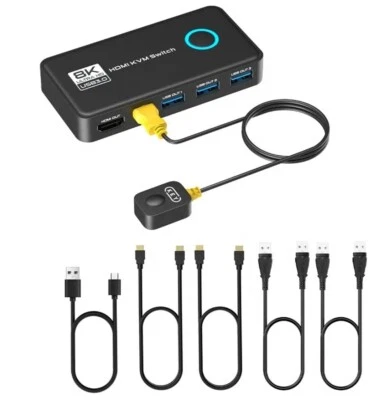 8K@60 Hz 4K@120 Hz KVM Switch 2 Port HDMI 2.1 USB 3.0 2 PCs an 1 Monitor + Kabel - Bild 1 von 4