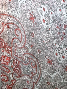 Vtg Mod Scarf - Paisley Flowers Square Nylon Statement - Grey & Red 25" - Picture 1 of 4