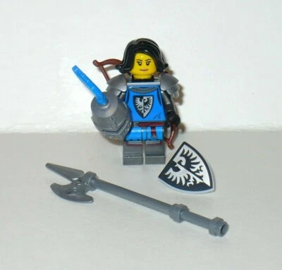 LEGO Medieval Black Knight Falcon Female HERO Figure silver halberd Bow shield - Image 1 of 2