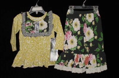 全新带标签 Mustard Pie 女孩黄色和黑色束腰外衣和喇叭裤 Colette 套装 12 个月 — 第 1/4 张图片