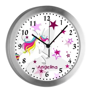 Kinderuhr mit Namen Kinder Funkuhr leise Wanduhr Kinderzimmer Uhr Pegasus Sterne - Bild 1 von 6