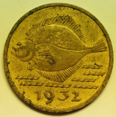 mw28010 Danzig Free City  5 Pfennig 1932 -  Turbot   - 1 Year Type   KM#151 - Image 1 of 2