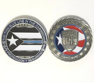 POLICIA PUERTO RICO THIN BLUE LINE POLICE Challenge Coin medalla token ficha - Picture 1 of 12