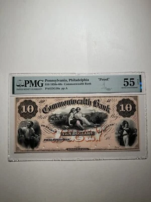 Commonwealth Bank Pennsylvania Philadelphia $10 1850s-60s “Proof” - Image 1 of 2