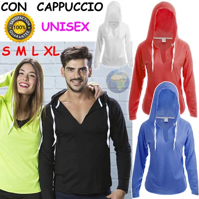 T-SHIRT a MANICA LUNGA con CAPPUCCIO da UOMO Donna FLUO Maglietta MAGLIA FELPA - Immagine 1 di 4