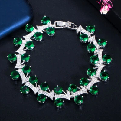 Pulsera grande de boda de circón cúbico redondo multicolor enchapado en plata para mujer Foto 1 de 4