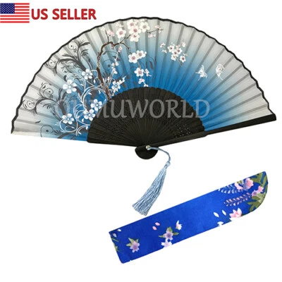 New Hand Fan Chinese Japanese Silk Elegant Modern Folding Fan Flower Butterfly  - Image 1 of 4