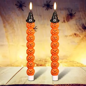 Genswin Halloween Flameless Taper Candles with Timer, 2 Pack Taper Candles Batte - Picture 1 of 12