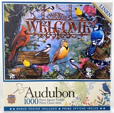 Master Pieces Jigsaw Puzzle 1000 Linen Pieces Audubon Perched Birds Welcome  - Image 1 of 4