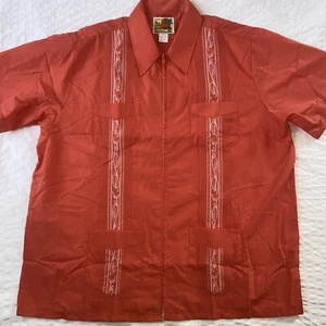The Genuine Haband Guayabera Shirt Mens XL Coral Full Zip Short Sleeve Casual - Picture 1 of 5