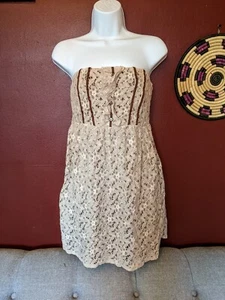 Langes fließendes gefüttertes Röhrentop Damen Vanity Größe M elfenbeinfarben cremefarben Spitze Blumenmuster, gebraucht, in einwandfreiem Zustand! - Bild 1 von 12