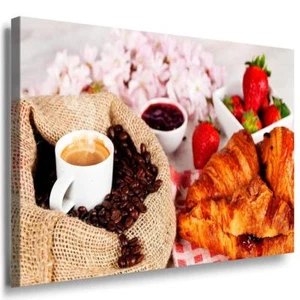 Kaffe & Croissant Leinwandbild AK Art Bilder Mehrfarbig Wandbild Kunstdruck XXL - Bild 1 von 5