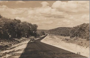 RPPC Postcard Arkansas AR Prairie Grove Highway 62 1941 Old Car New Road Surface - Picture 1 of 2