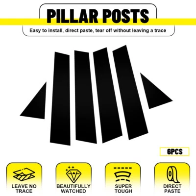 For 2011-2019 Volkswagen Passat Pillar Post 6pcs Window Door Trim Gloss Black ED - Image 1 of 4