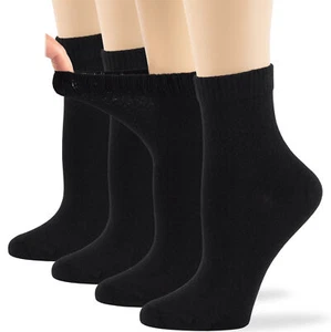 Womens Diabetic Bamboo Socks Quarter Loose Non-Binding 4 Pairs Medium 9-11 Black - Picture 1 of 9