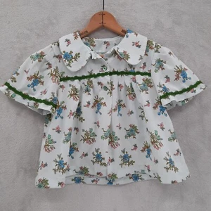 Vintage Handmade Floral Peasant Blouse Youth Size Brocade Trim Peter Pan Collar - Picture 1 of 11